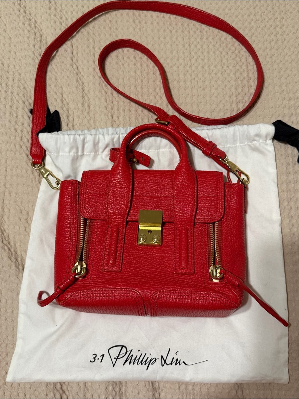 3.1 Phillip Lim Bright Red Mini Satchel with Gold Hardware